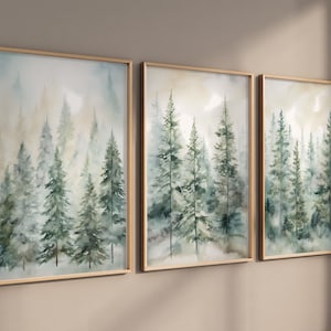 Grüne Waldkunst - Rustikales 3er-Set für die Naturwanddekoration - Minimalistischer, moderner Stil