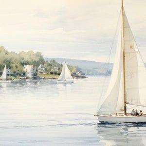 Vintage Nautical Oil Painting Neutral Sailboat Seascape Print Wall Art image 8