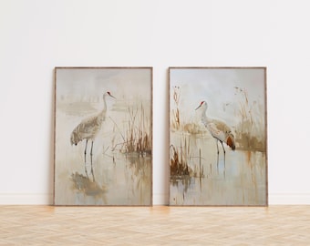 Juego de láminas de grulla canadiense: Pósteres minimalistas de arte costero