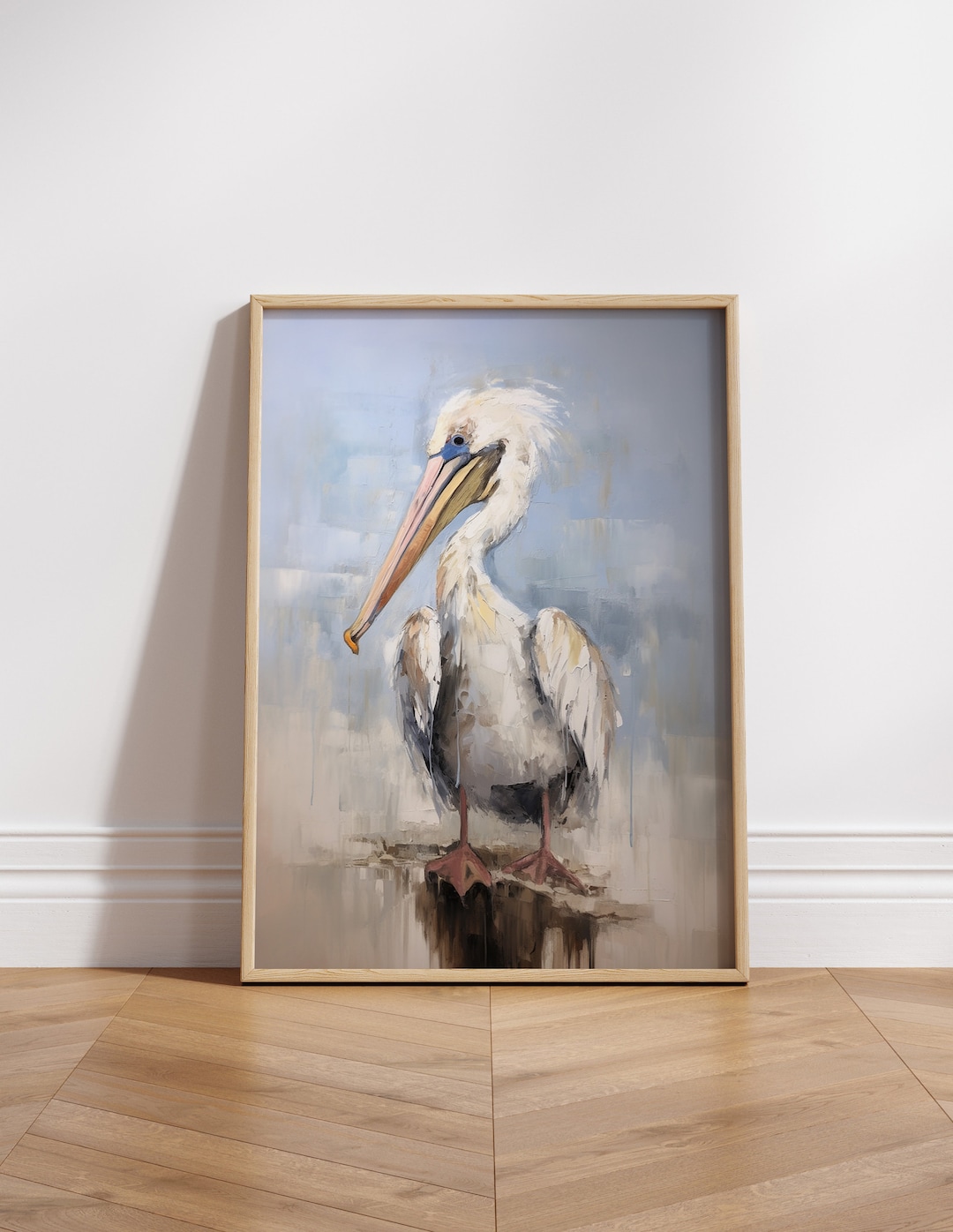 Pelican Artwork, Pelican Oil Painting, Minimalist Coastal Room Decor