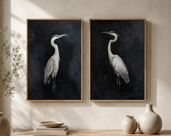 Heron Oil Painting Set: Minimalist Coastal Art Prints