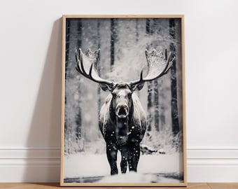 Moose Print: Forest Landscape, Rustic Farmhouse Wall Art