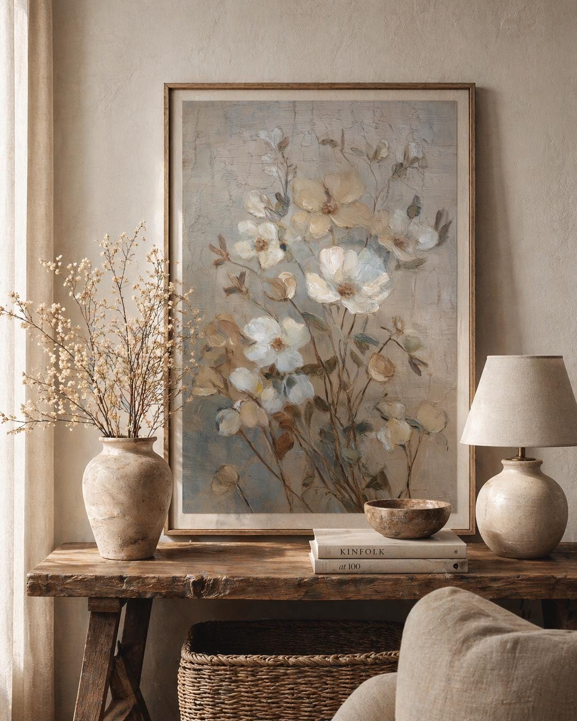 Vintage Wildflower Field Canvas Art: Botanical Landscape Print