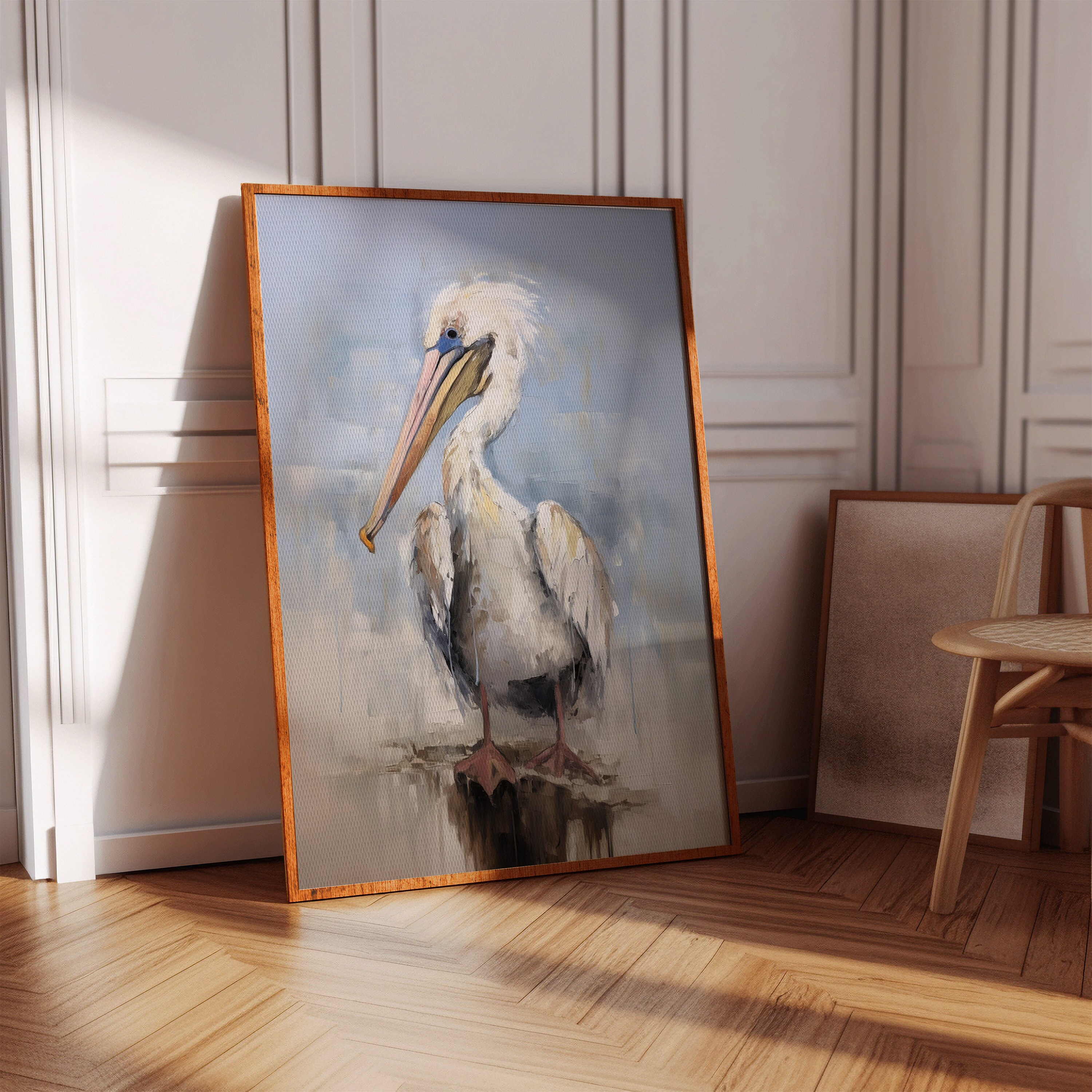 Pelican Artwork, Pelican Oil Painting, Minimalist Coastal Room Decor