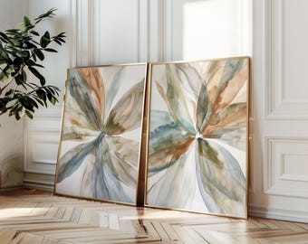 Vibrant Abstract Floral Watercolor Set, Modern Home Decor, Contemporary Art, set of 2