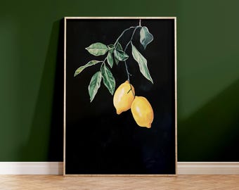 Lemon Still Life Oil Painting Print, Original Kitchen Wall and Fruit Wall Art