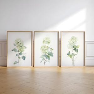 Green Hydrangea Watercolor Art Prints: Minimalist Floral Wall Decor