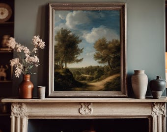 Vintage Countryside Wall Art – Classic Landscape Oil Painting, Rustic Nature Print for Living Room