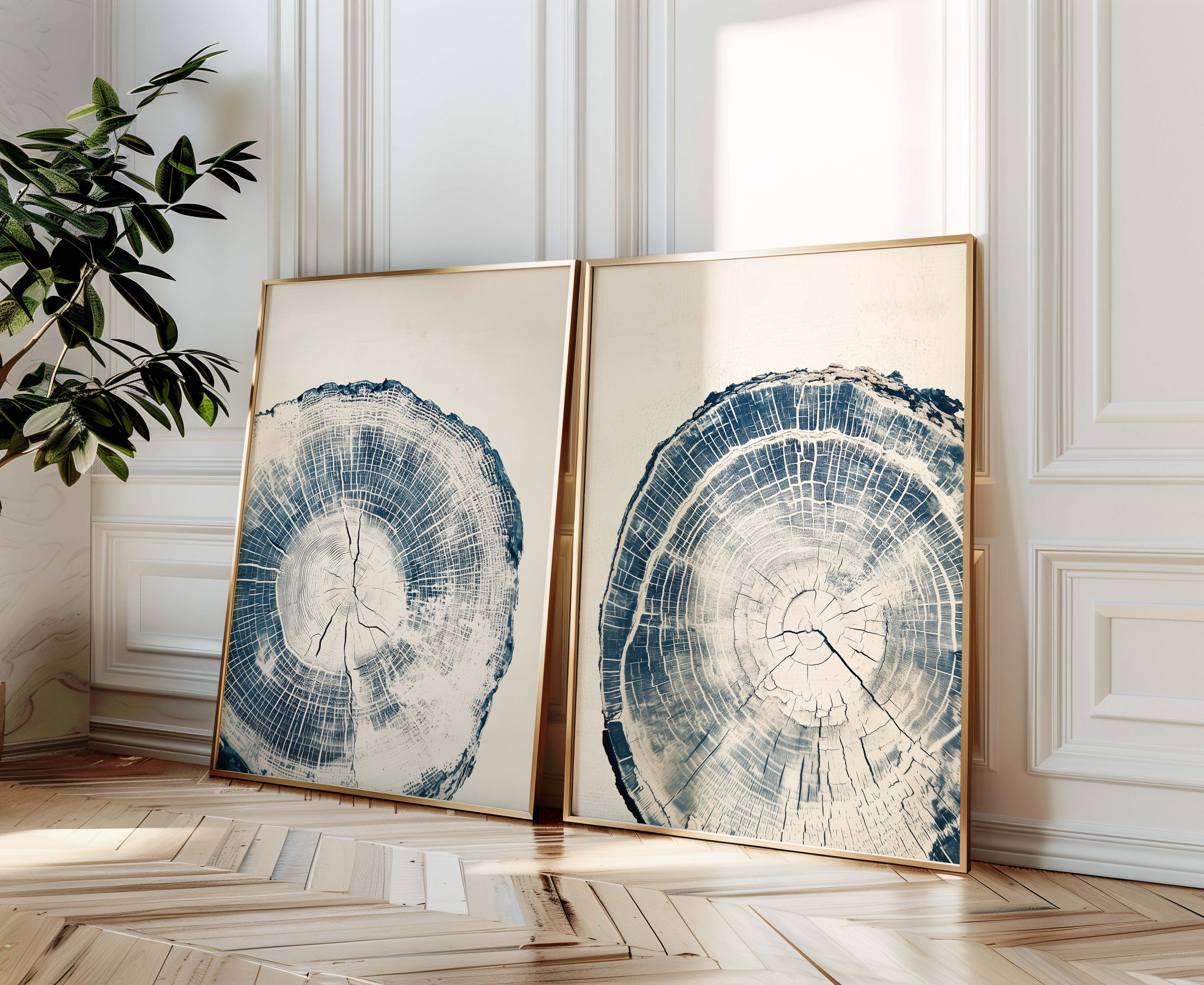 nff☆blue tree ring Blue Tree Ring Print, Rustic Tree Ring Artwork, Neutral