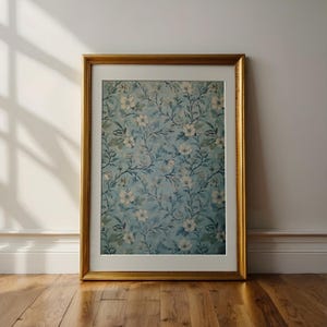 Blauw William Morris botanisch bloemkunstwerk, vintage woonkamerdecoratie