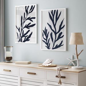 Black Coral Seaweed Art Prints: Modern Coastal Wall Decor Set