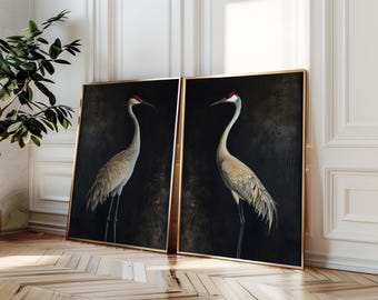 Kunstprints van Canadese kraanvogels: minimalistische kustkunst, set van 2