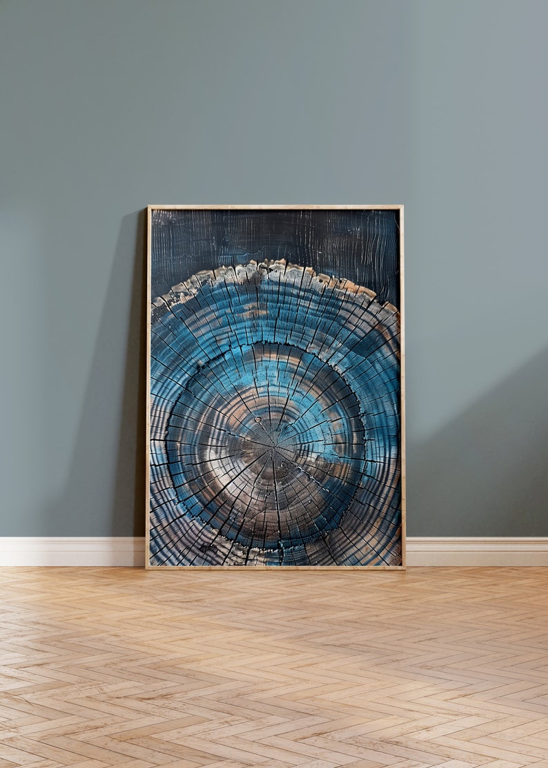 Blue Tree Ring Poster, Tree Ring Artwork, Vintage Wood Print ...