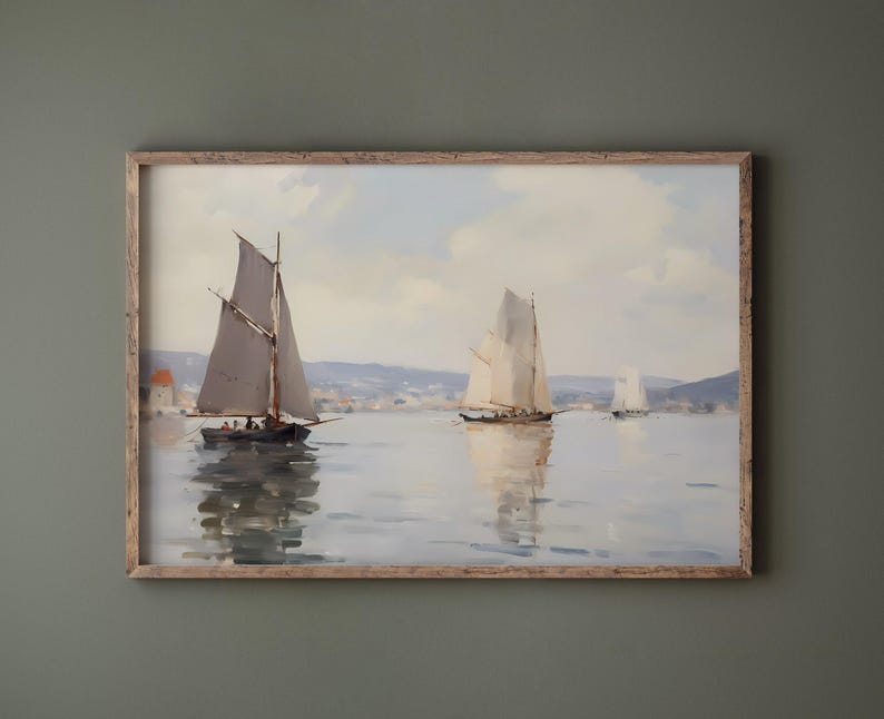 a painting of a sailboat and a sailboat in the water