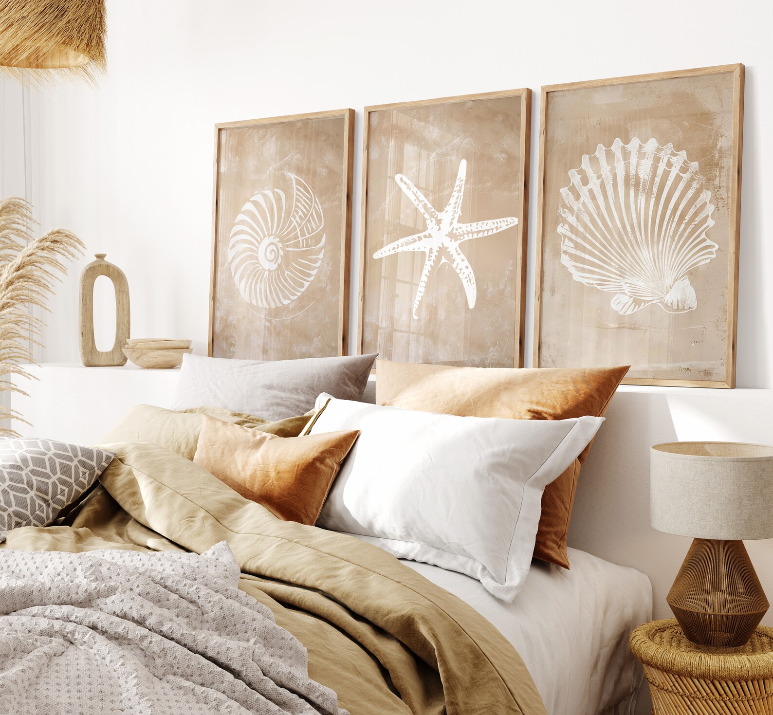 Coastal Wall Art, Boho Decor, Seashell and Starfish , Minimalist Wall ...