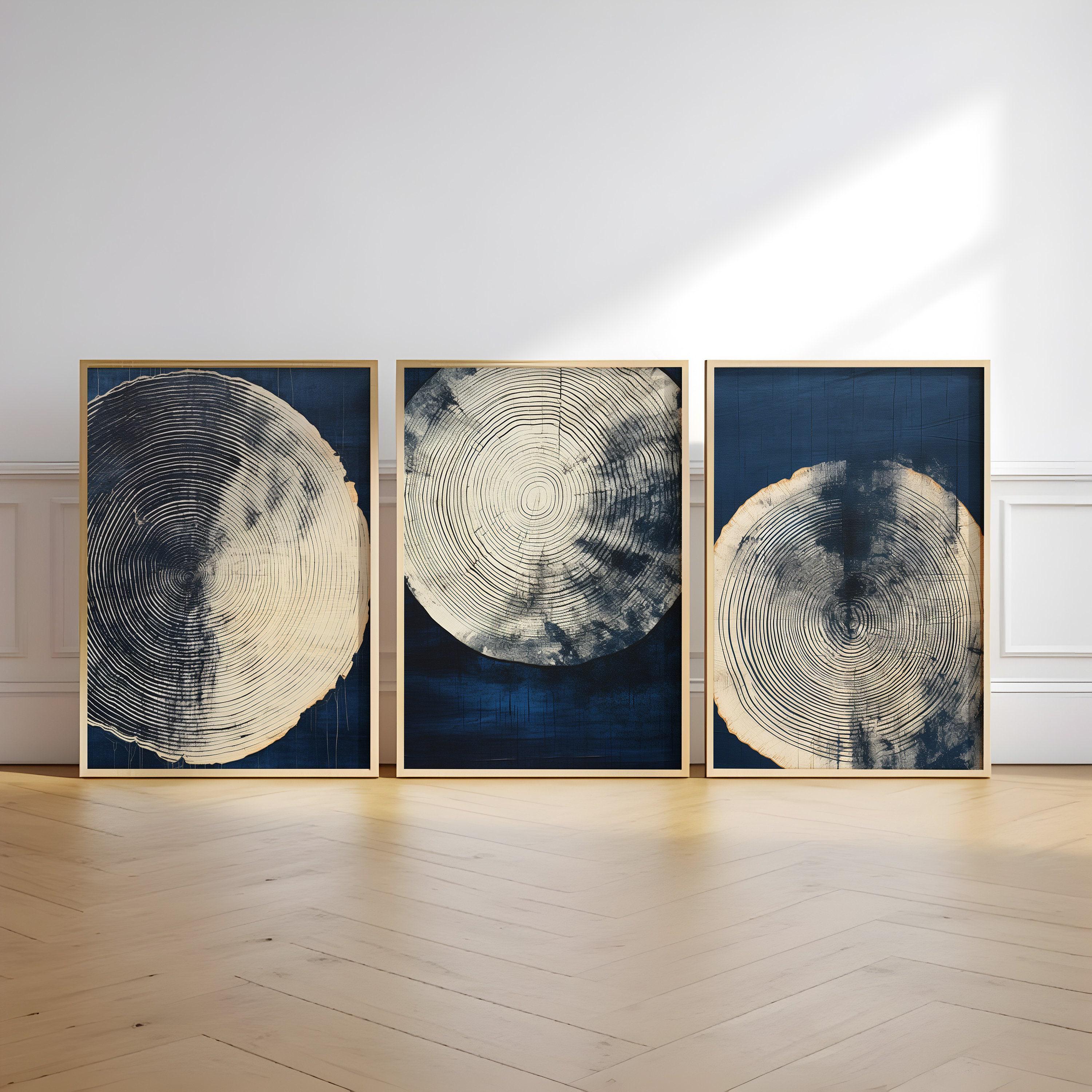 Rustic Blue Tree Ring Art - Abstract Vintage Wood Prints