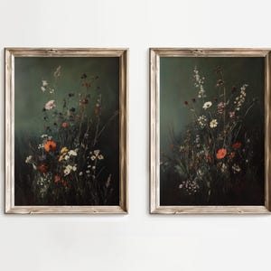 Wildblumen Feld Leinwand Set: Vintage botanische Landschaft im modernen Landhaus-Stil