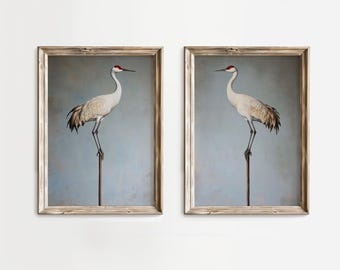Set met prints van de Canadese kraanvogel: minimalistische kustkunst, posters van de grijze vogel