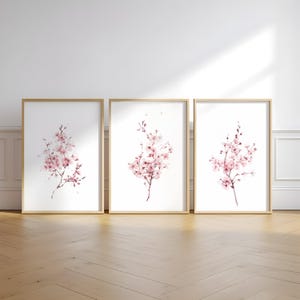 桜のアートワーク、水彩画の桜、アジアの壁アート、モダンアートプリント、子供部屋の壁装飾、3枚セット