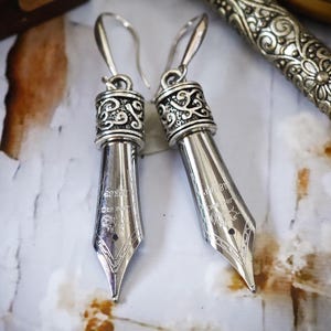 Handmade Pen Nib Earrings – Gold or Silver –  Inspirational gift for Writer, Author, Publicist, Teacher, Book Lover, Silver-Plated Ear Wires