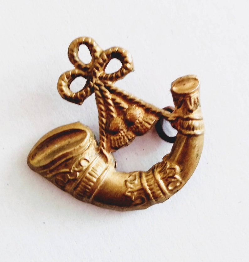 Vintage Brass Bugle Horn Infantry Headdress Badge from the Etsy