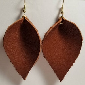 Genuine Brown Brown Leaf arrings brown leather leaf earrings leather leaf earrings brown leather earrings leather jewelry image 2