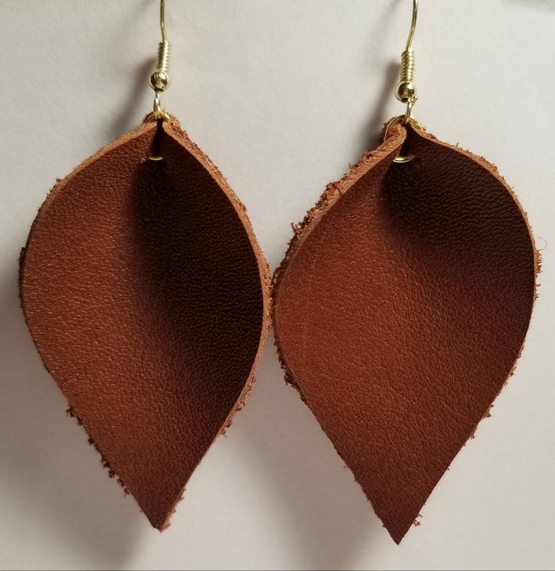 Genuine Brown Brown Leaf arrings brown leather leaf earrings leather leaf earrings brown leather earrings leather jewelry image 2