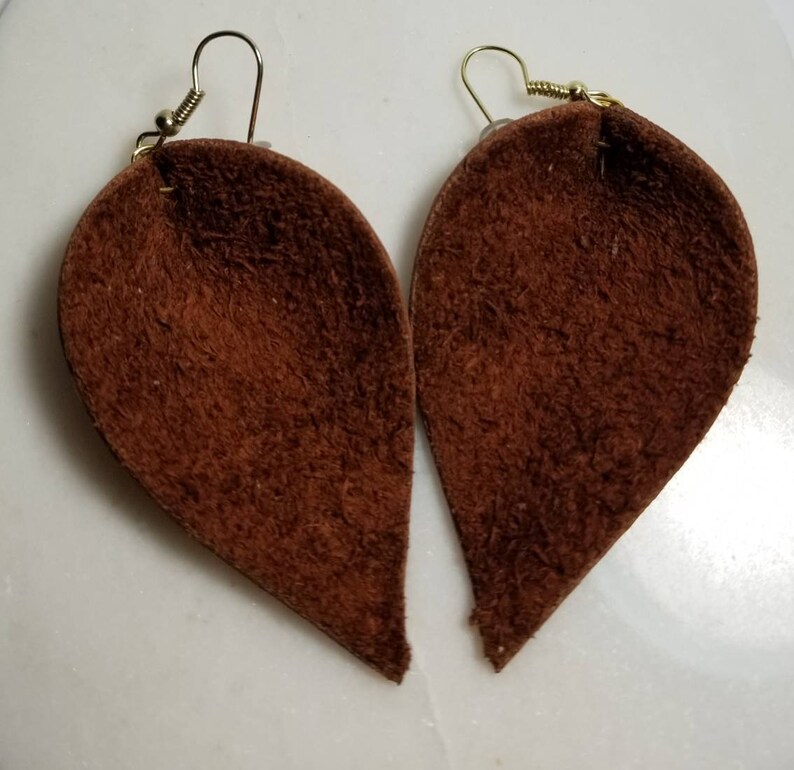 Genuine Brown Brown Leaf arrings brown leather leaf earrings leather leaf earrings brown leather earrings leather jewelry image 4