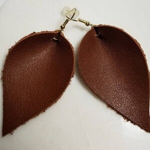 Genuine Brown Brown Leaf arrings brown leather leaf earrings leather leaf earrings brown leather earrings leather jewelry image 3