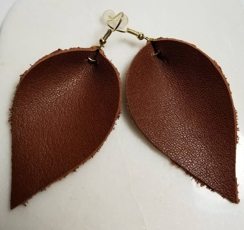 Genuine Brown Brown Leaf arrings brown leather leaf earrings leather leaf earrings brown leather earrings leather jewelry image 3