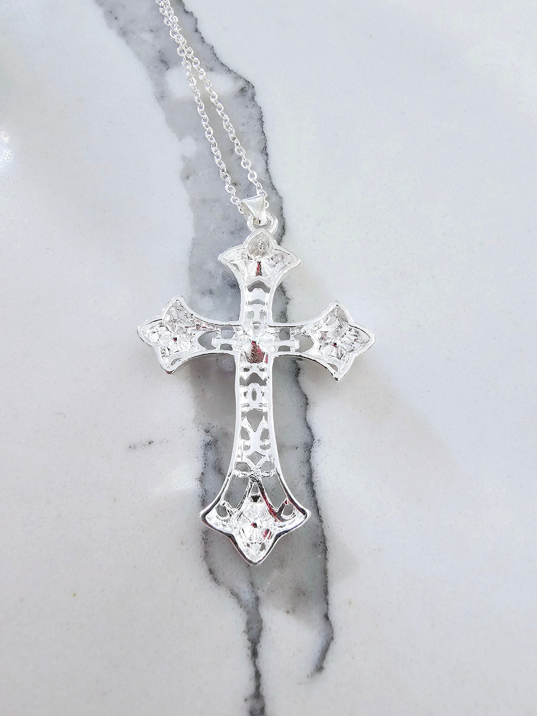 FREE SHIPPING Pink Stainless Steel Cruxifix Cross Necklace With 18 Inch free-shipping-pink-stainless-steel-cruxifix-cross-necklace-with-18-inch