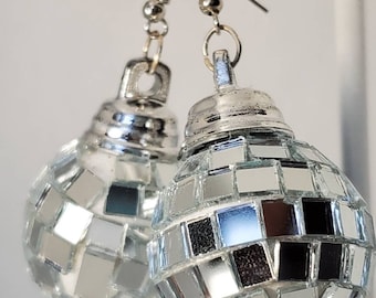 FREE SHIPPING Mirrored Disco Ball Christmas Happy New Year New Years Eve Dancing Queen Earrings * glitterball earrings * mirrorball earrings