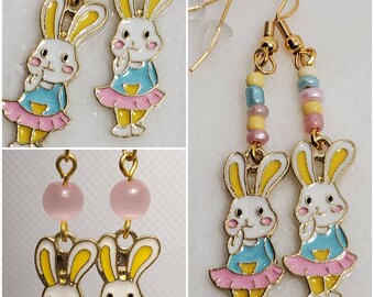 Sweet Easter bunny earrings *  easter bunny jewelry * Easter Bunny Earrings * pastel Bunny earrings * pastel Easter earrings * Easter jewelr