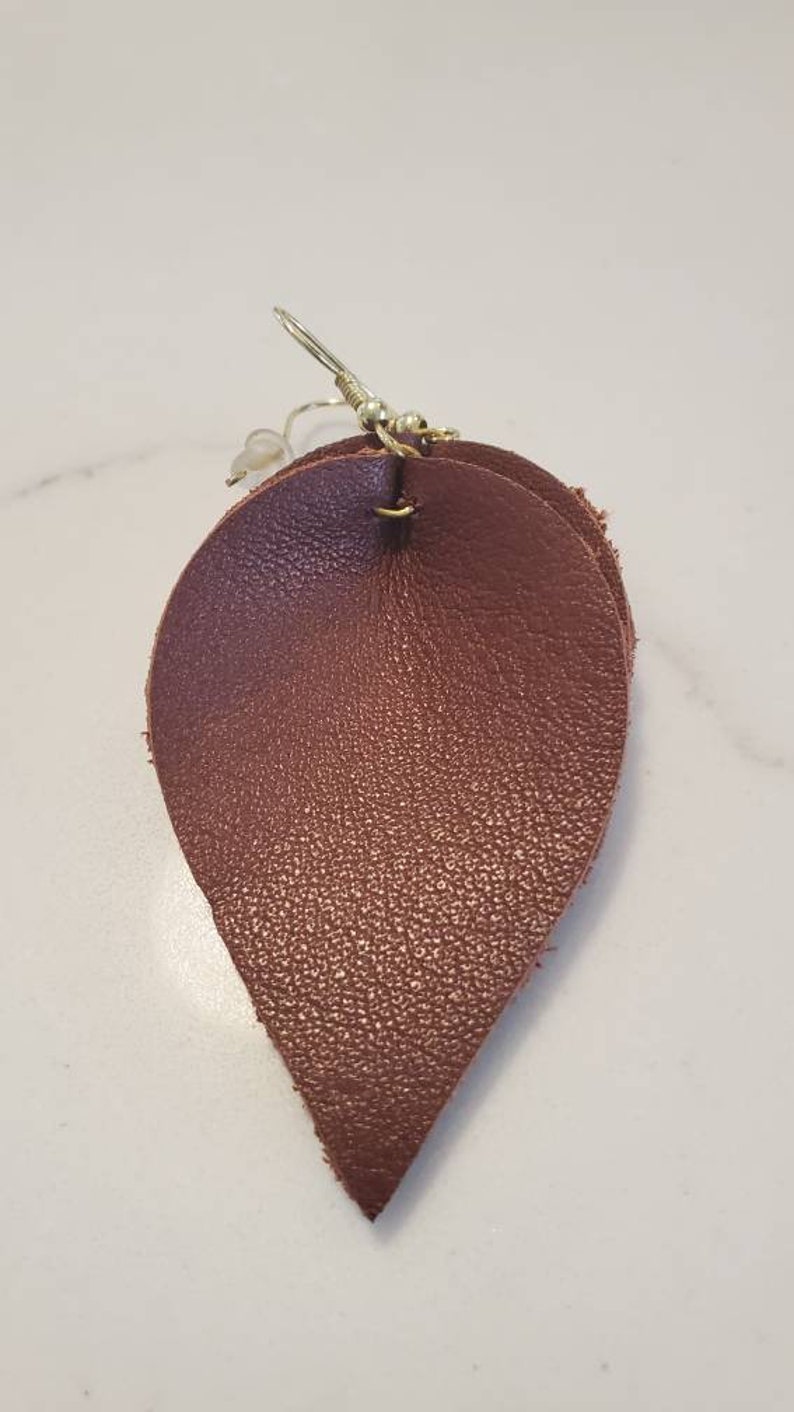 Genuine Brown Brown Leaf arrings brown leather leaf earrings leather leaf earrings brown leather earrings leather jewelry image 5