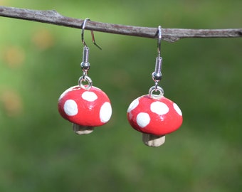 Red Mushroom Clay Dangle Earrings