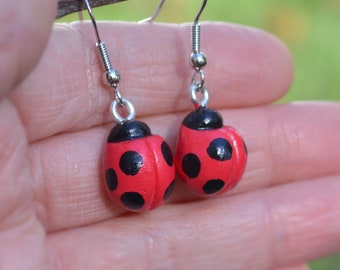 Red Ladybug Clay Dangle Earrings