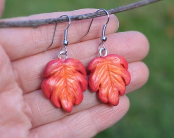 Red Leaf Clay Dangle Earrings