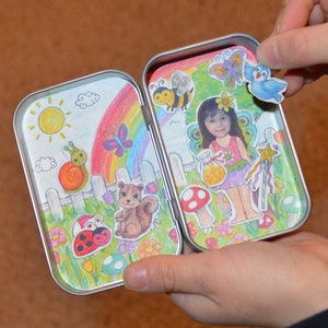 Fairy Theme Mini Magnetic Tin Box Playset - Personnalisé avec nom et photo