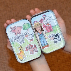 Farm Theme Mini Magnetic Tin Box Playset Personalized with Name and Photo image 1