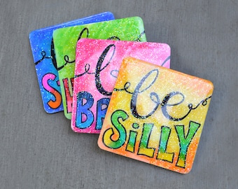 Colorful Be Strong Wooden Square Coasters