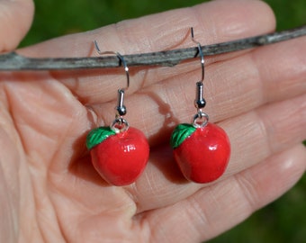 Red Apple Clay Dangle Earrings