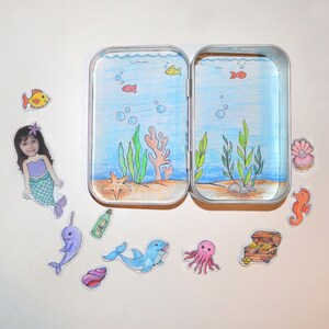 Mermaid Theme Mini Magnetic Tin Box Playset - Personnalisé avec nom et photo