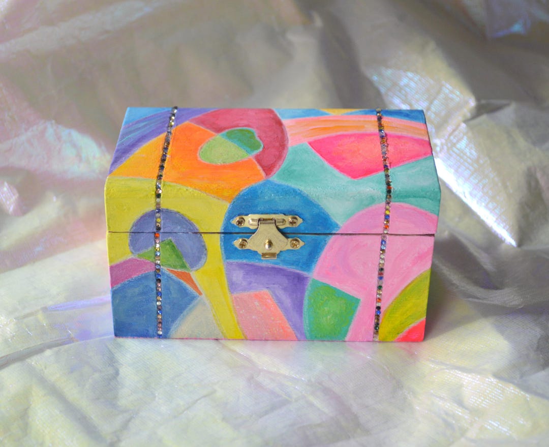 Hand Painted Wooden Trinket Box Bright Colors - Etsy