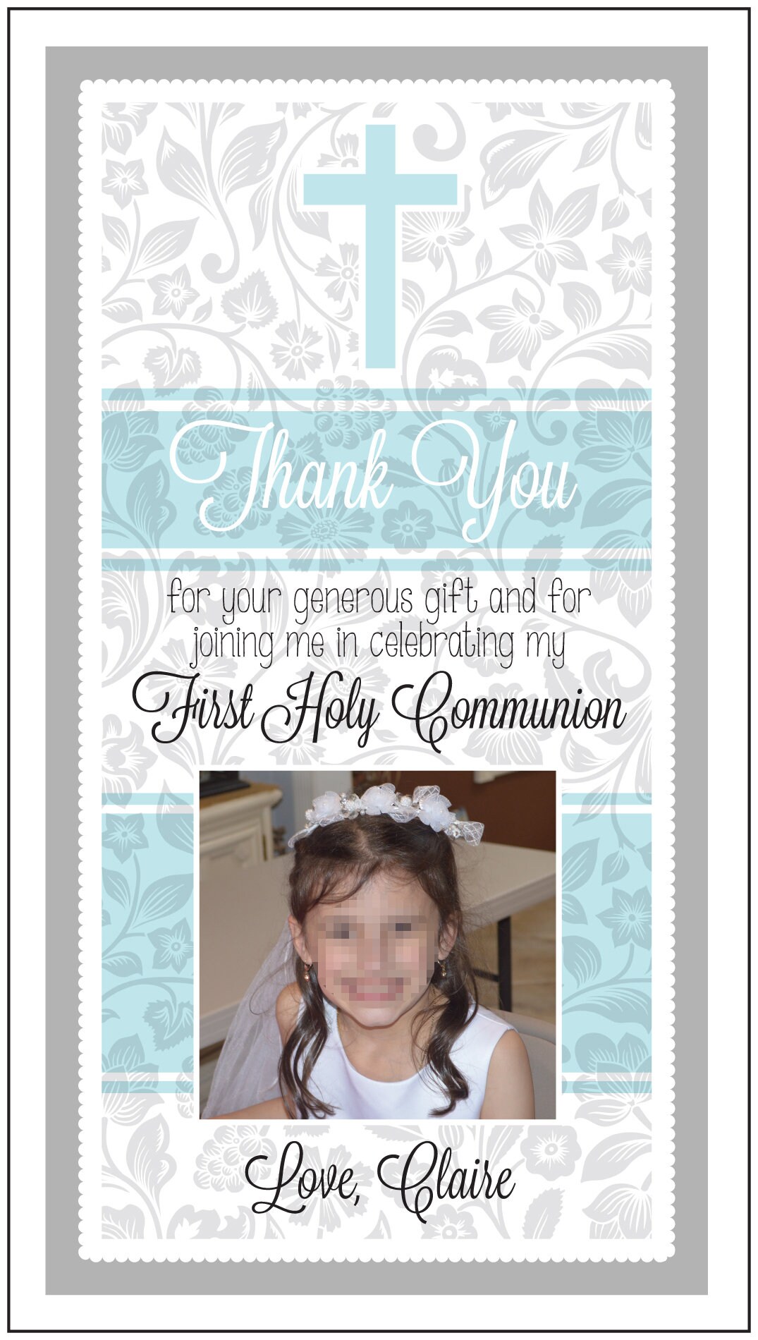 First Communion Floral Thank You Card Printable Digital File Etsy