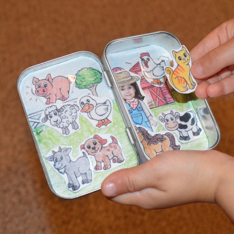 Farm Theme Mini Magnetic Tin Box Playset Personalized with Name and Photo image 3