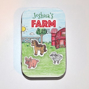 Farm Theme Mini Magnetic Tin Box Playset Personalized with Name and Photo image 6