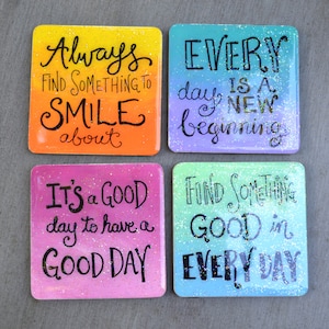 Colorful Inspirational Sayings Wooden Square Coasters