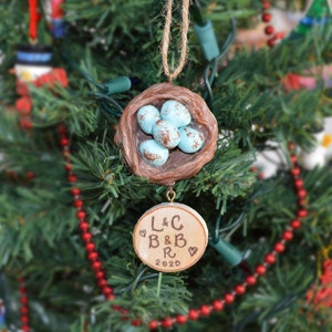 Clay Birds Nest with Eggs Customized Ornaments