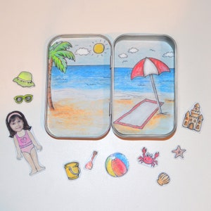 Beach Theme Mini Magnetic Tin Box Playset - Gepersonaliseerd met naam en foto