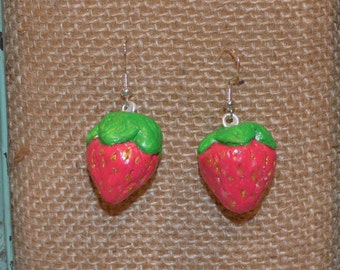 Strawberry Clay Dangle Earrings